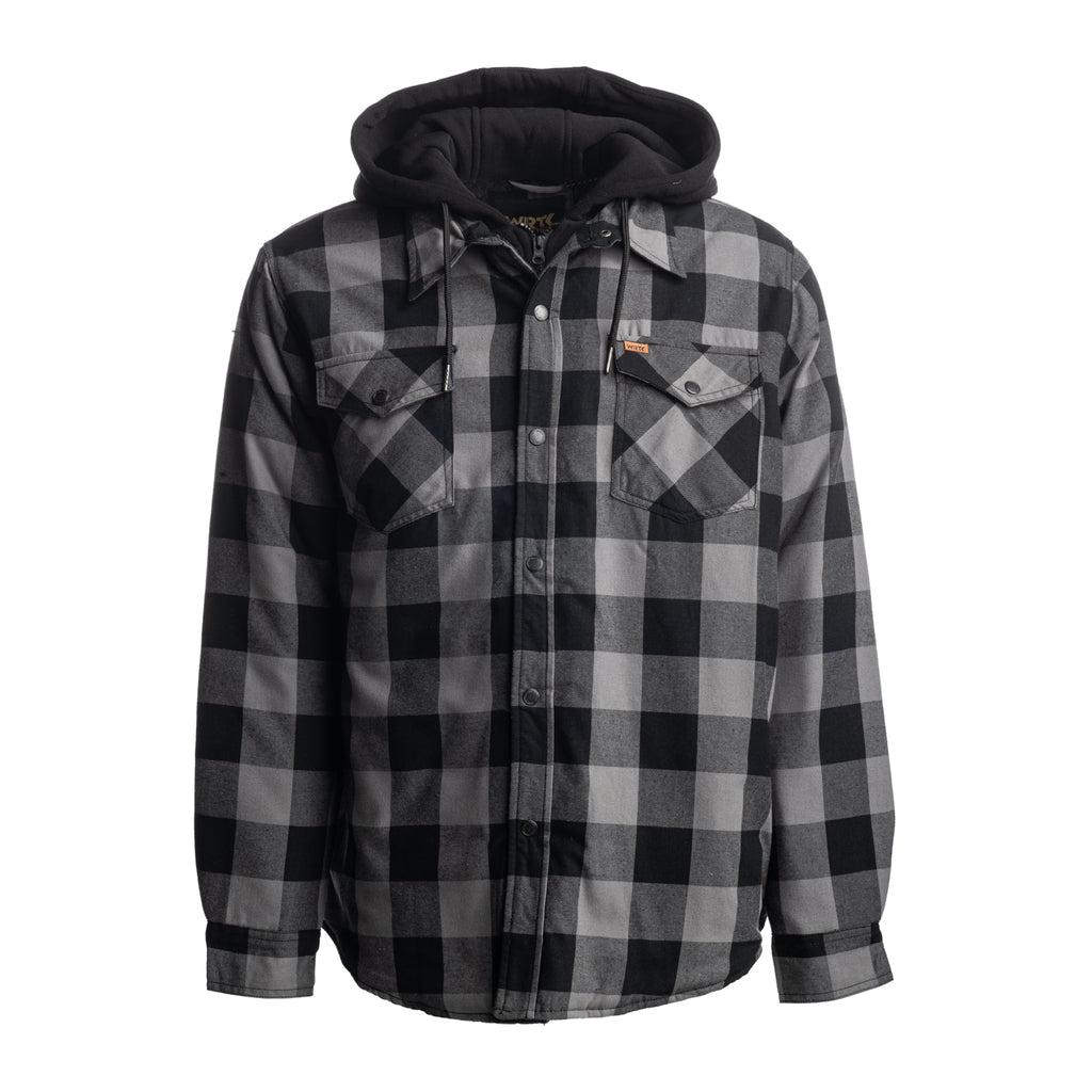 Men's Quilted Flannel Jacket with Hood - TK-1687GRY - Limited Stock